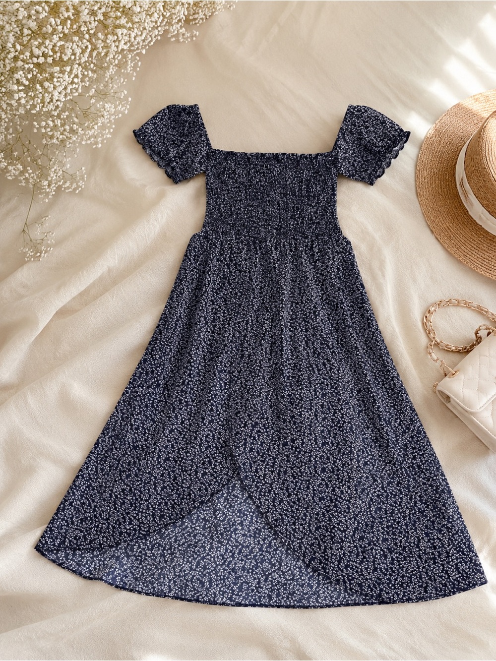 #34 💗 SHEIN Elegant Navy Floral Off-Shoulder Dress